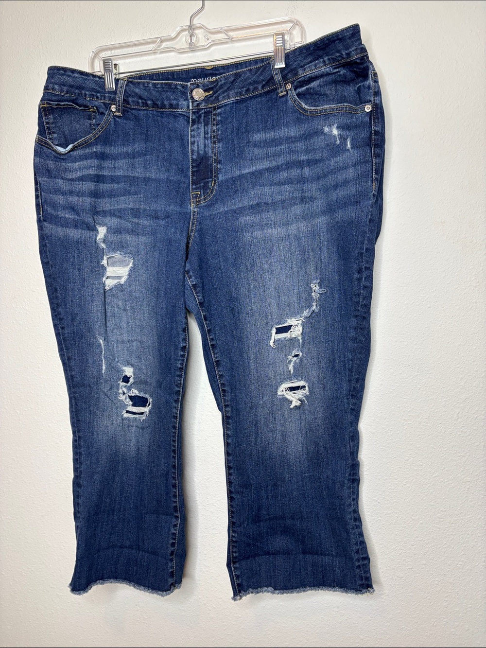 Maurices Dark Blue Distressed Cropped Jeans